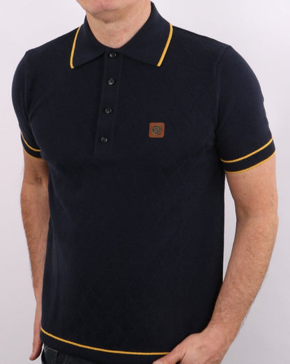 Trojan Knitted Polo Shirt Navy tipped