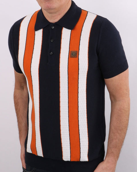 Trojan Short Sleeve Multi Striped Knit Navy