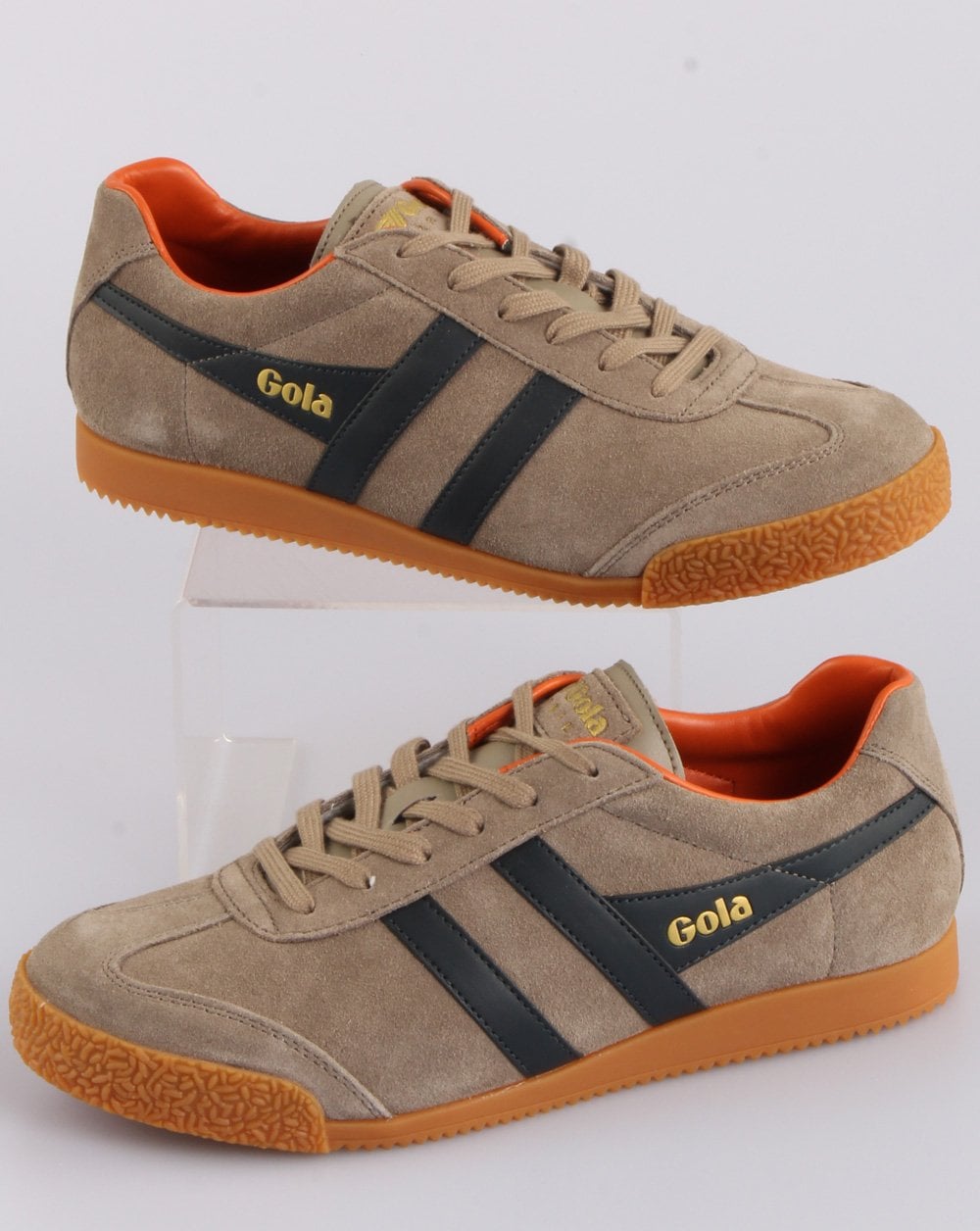 Gola Harrier Suede Trainer Light Stone/Navy/Orange