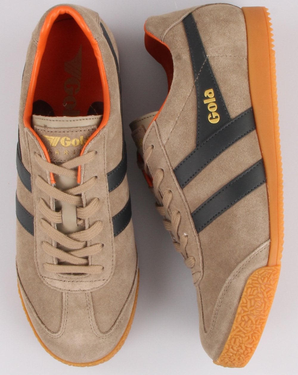 Gola Harrier Suede Trainer Light Stone/Navy/Orange