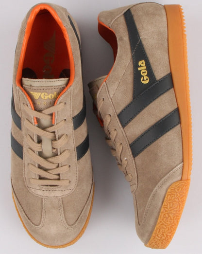 Gola Harrier Suede Trainer Light Stone/Navy/Orange
