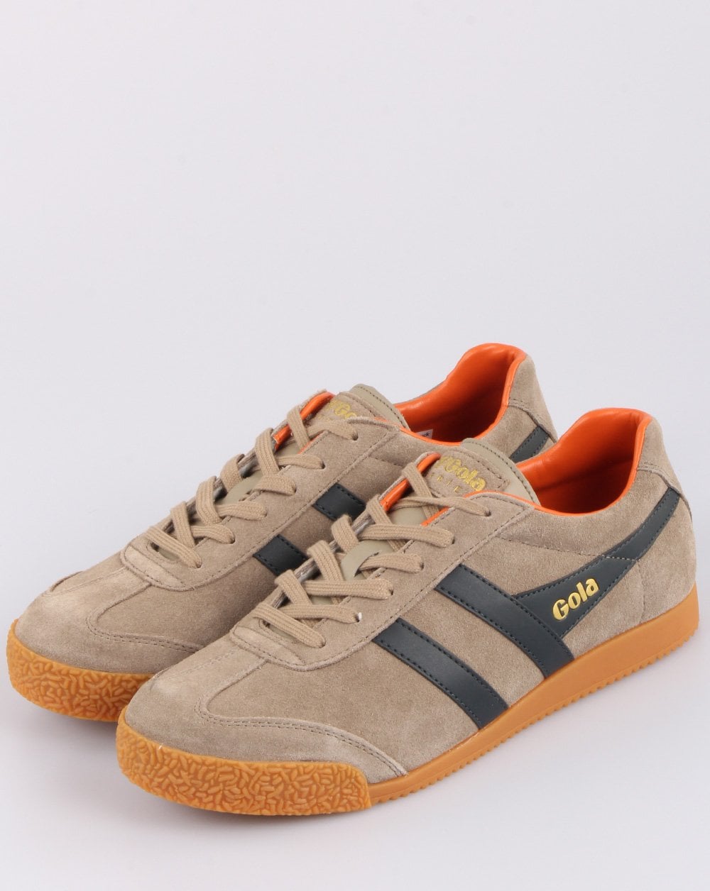 Gola Harrier Suede Trainer Light Stone/Navy/Orange