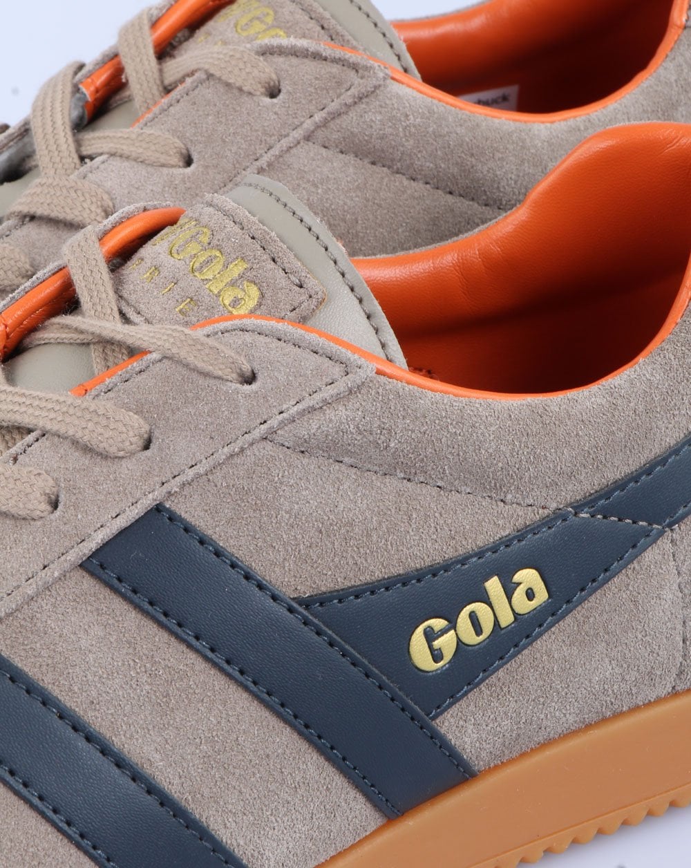 Gola Harrier Suede Trainer Light Stone/Navy/Orange