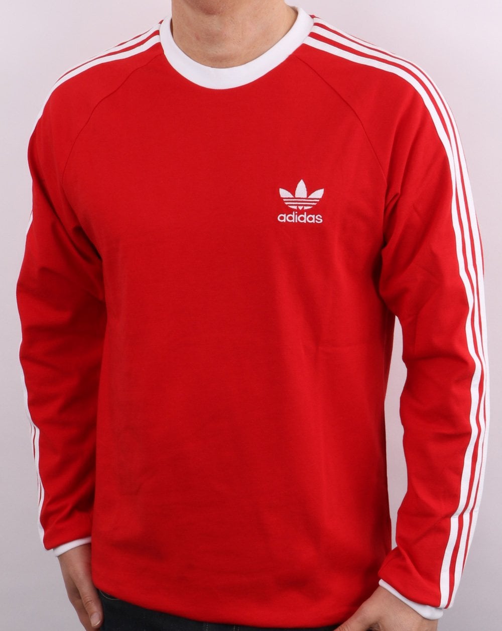 Adidas Originals 3 Stripes Ls T Shirt Scarlet Red