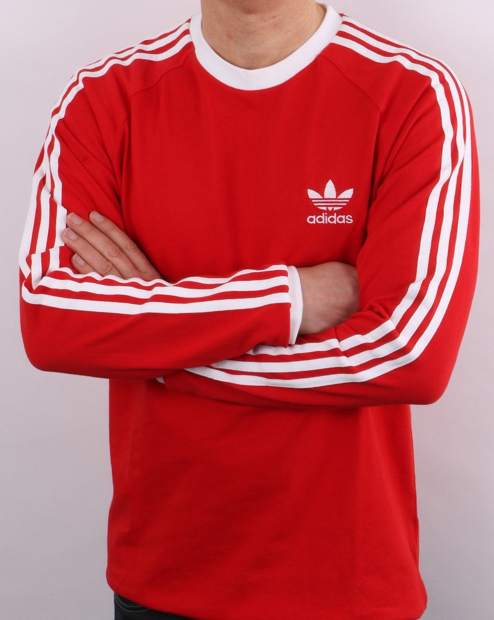 Adidas Originals 3 Stripes Ls T Shirt Scarlet Red