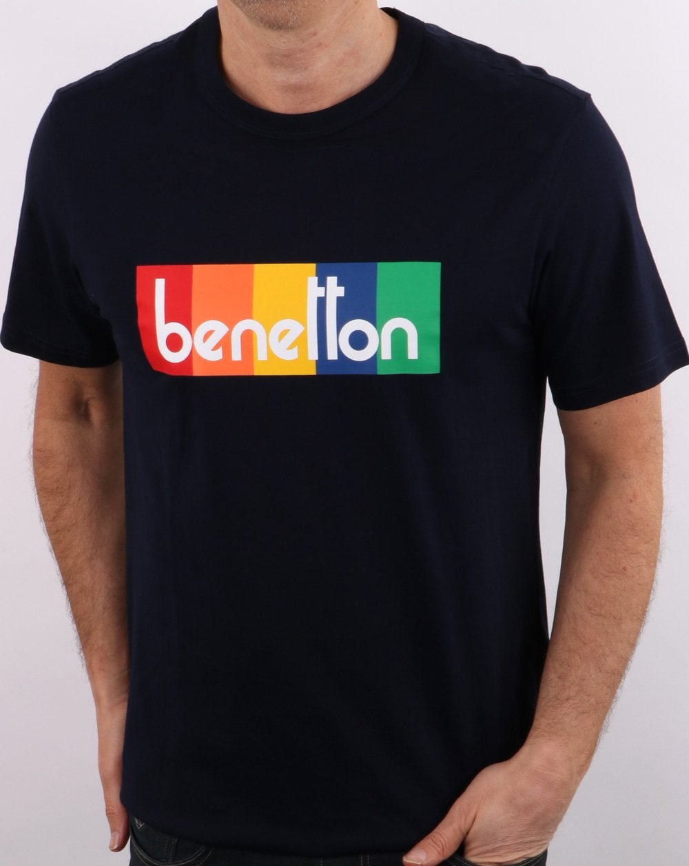 Benetton Box Logo T Shirt Dark Navy