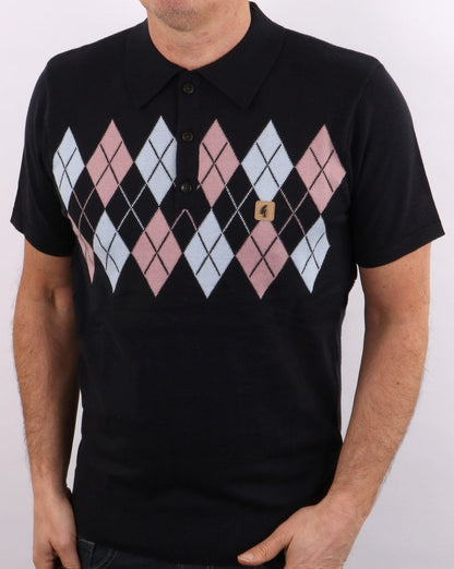 Gabicci Vintage Diamond Argyle Knit Navy