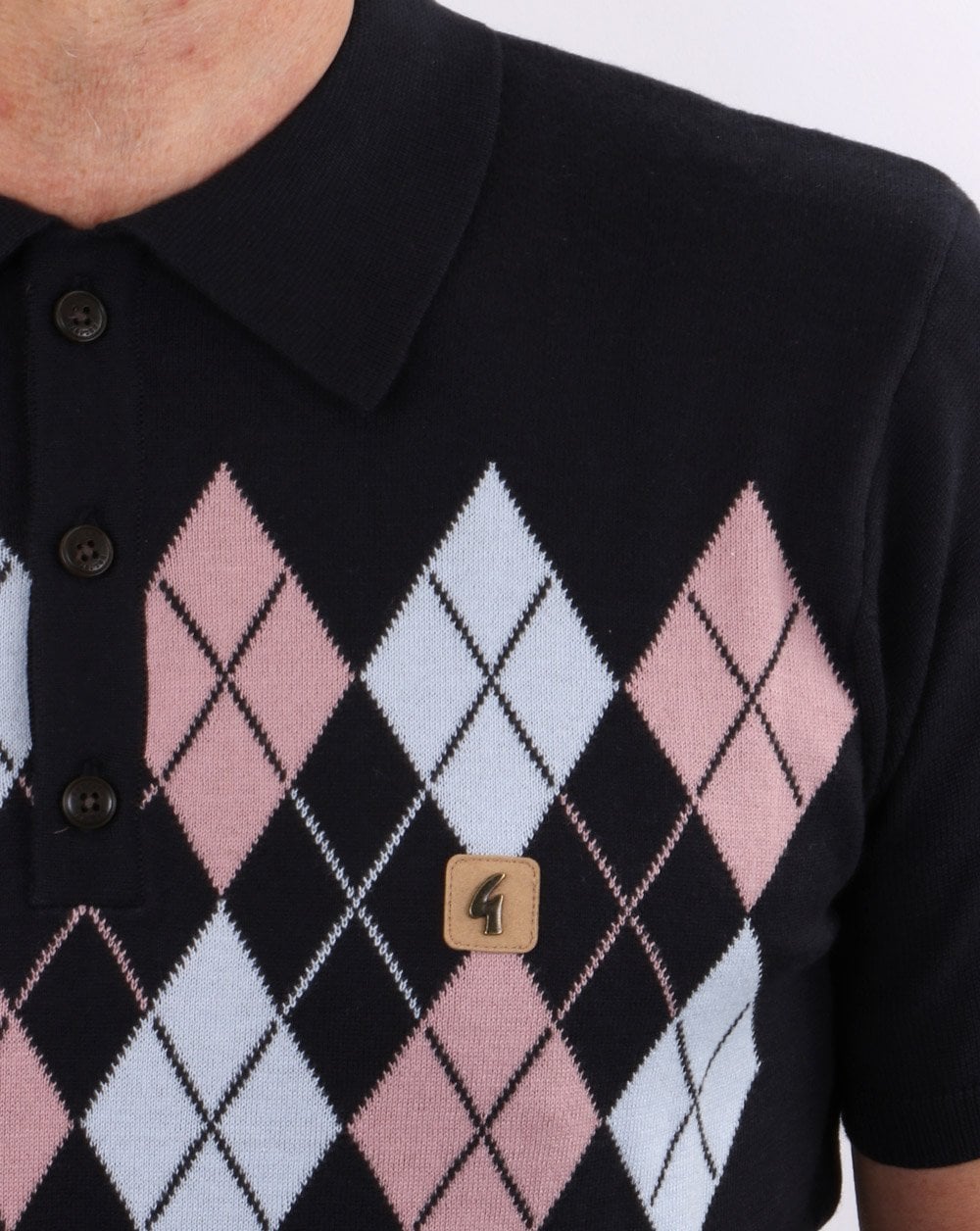 Gabicci Vintage Diamond Argyle Knit Navy
