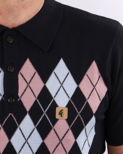 Gabicci Vintage Diamond Argyle Knit Navy