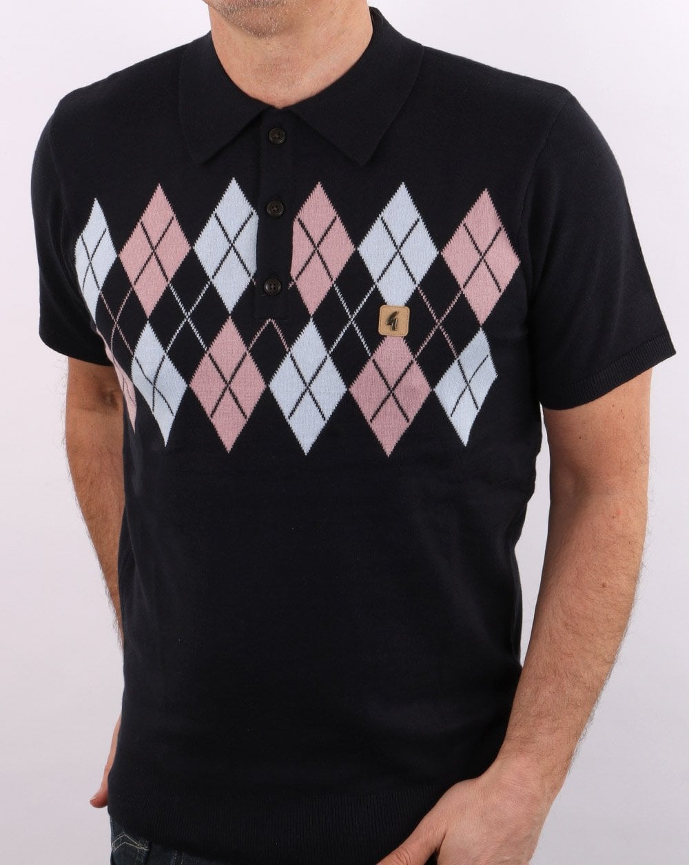Gabicci Vintage Diamond Argyle Knit Navy