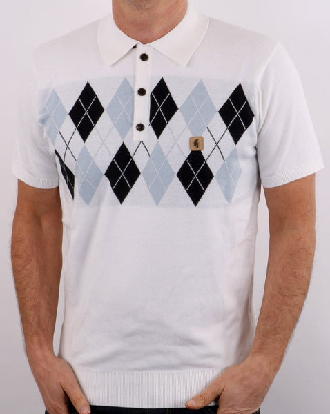 Gabicci Vintage Diamond Argyle Knit White