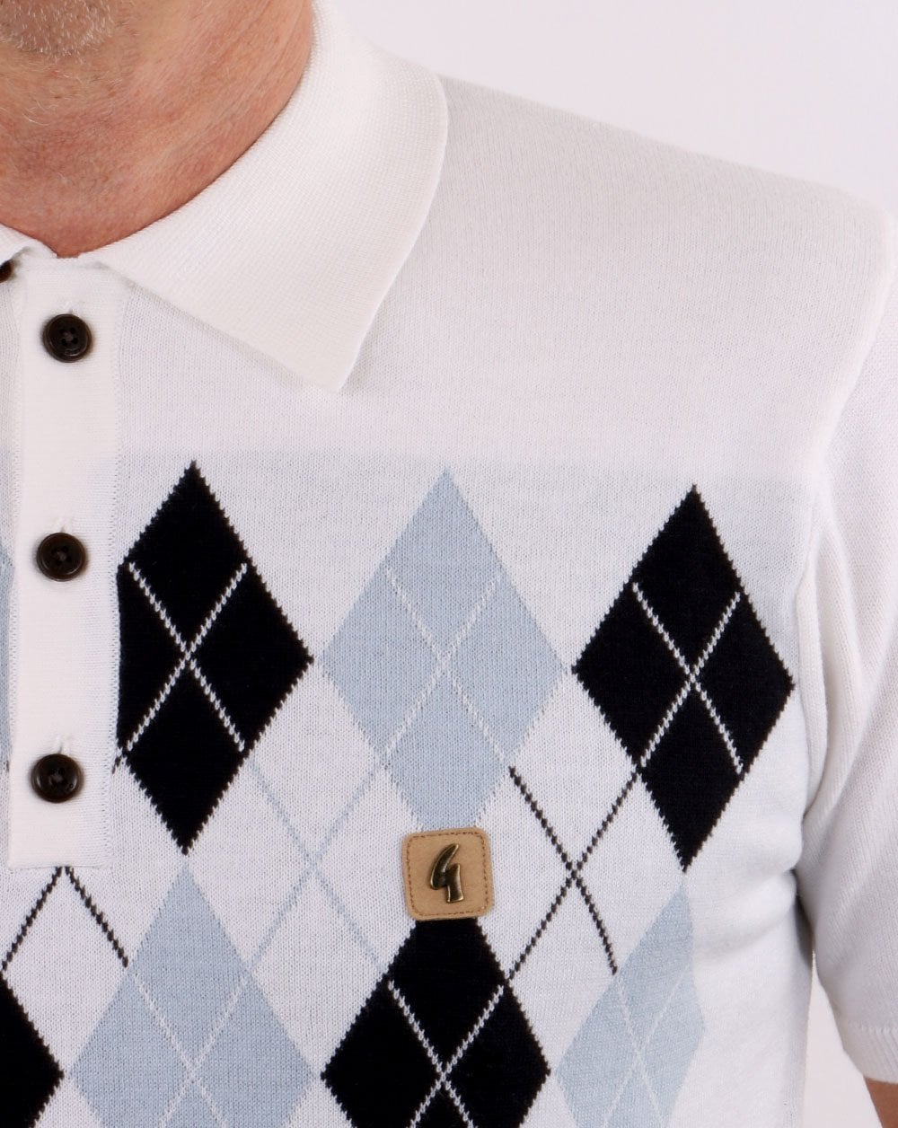 Gabicci Vintage Diamond Argyle Knit White