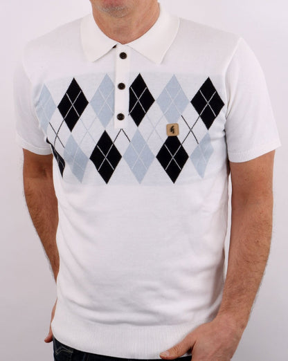 Gabicci Vintage Diamond Argyle Knit White