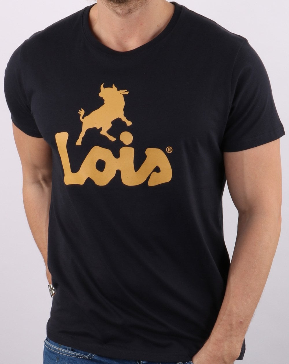 Lois Logo T Shirt Navy/Gold