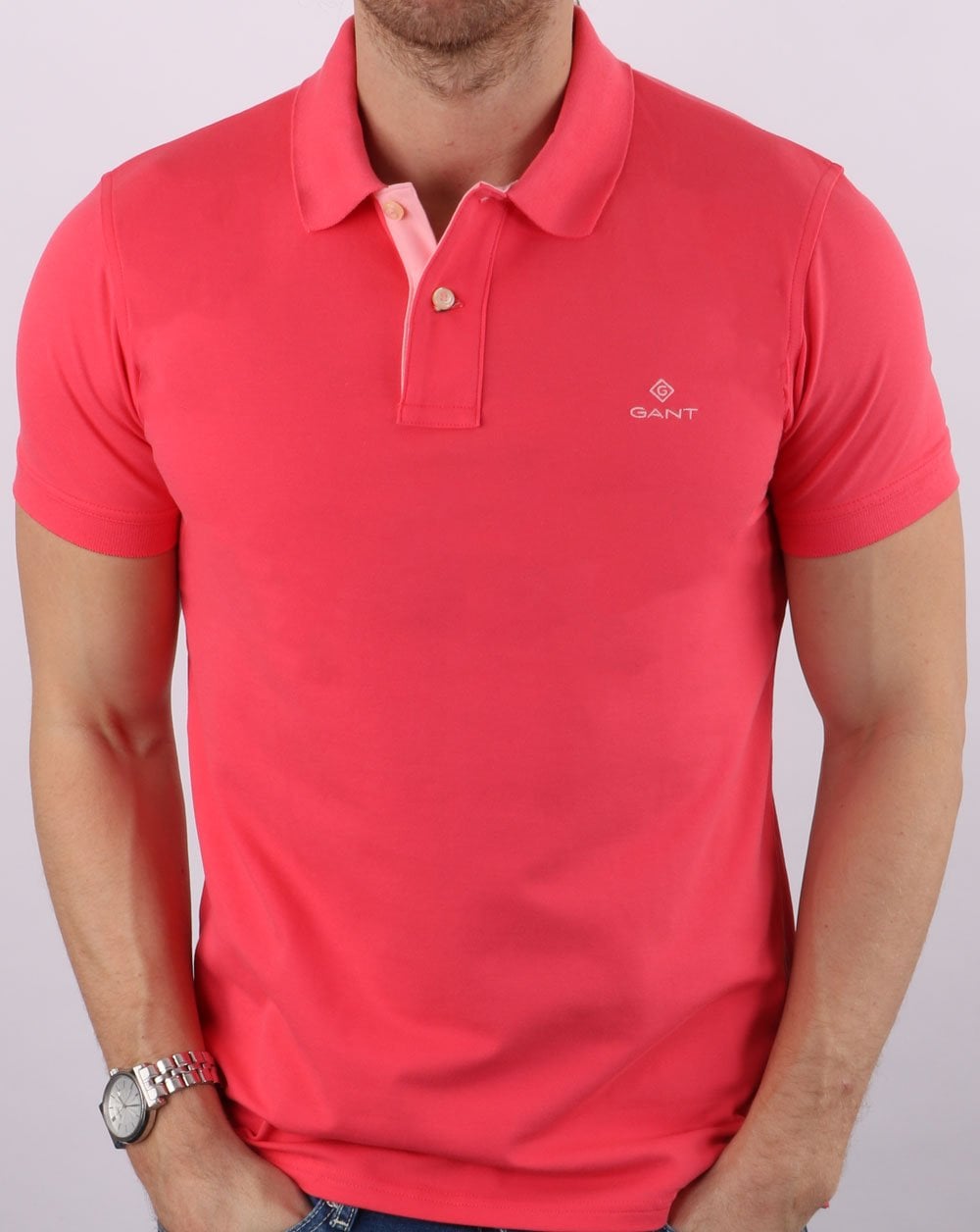 Gant Contrast Collar Polo Shirt Paradise Pink