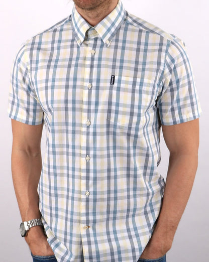 Barbour Tattersall Short Sleeve Shirt Aqua Blue