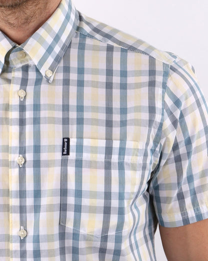 Barbour Tattersall Short Sleeve Shirt Aqua Blue