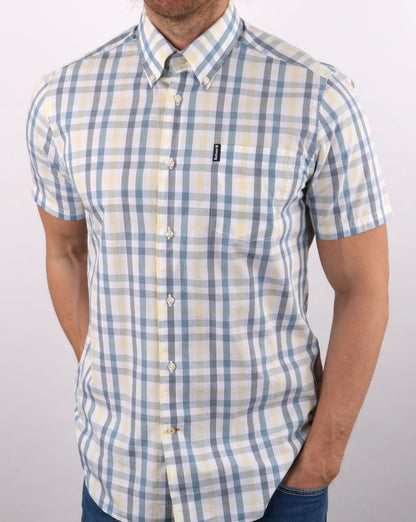Barbour Tattersall Short Sleeve Shirt Aqua Blue