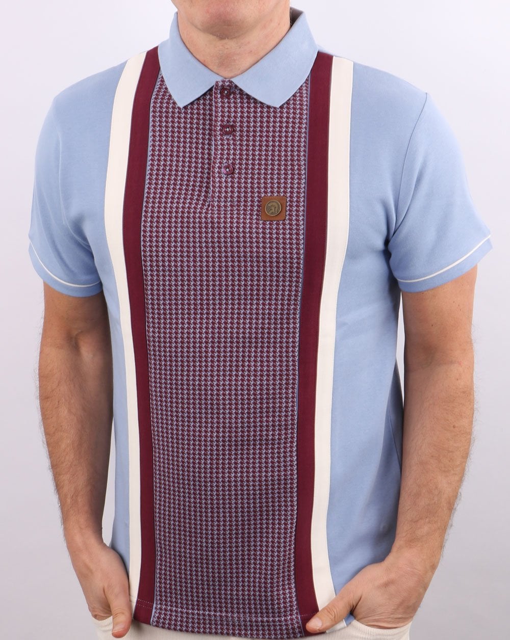 Trojan Houndstooth Panel Polo Shirt Sky
