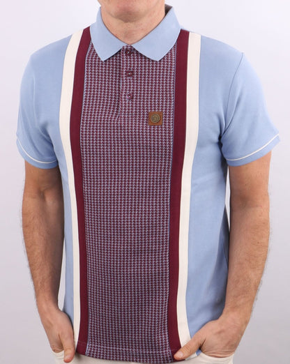 Trojan Houndstooth Panel Polo Shirt Sky