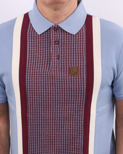 Trojan Houndstooth Panel Polo Shirt Sky