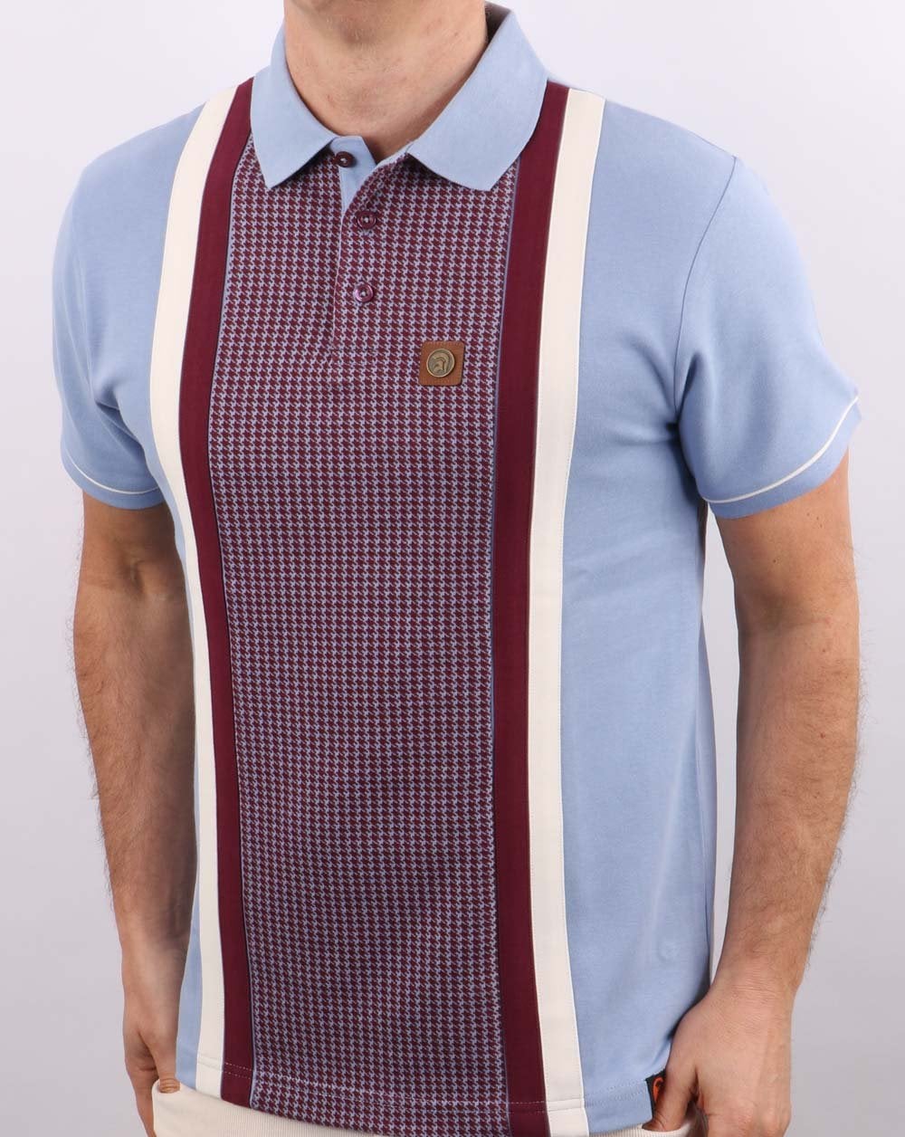 Trojan Houndstooth Panel Polo Shirt Sky