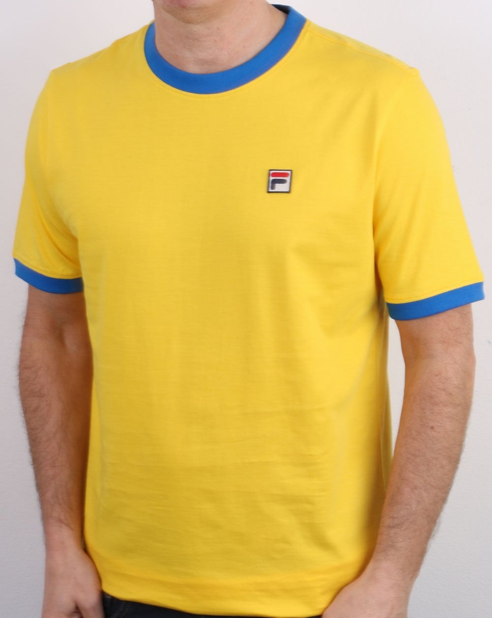 Fila Vintage Retro Ringer T Shirt Yellow/Blue