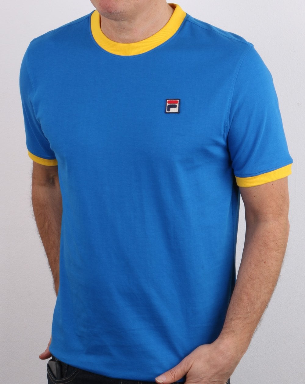 Fila Vintage Retro Ringer T Shirt Blue/Yellow