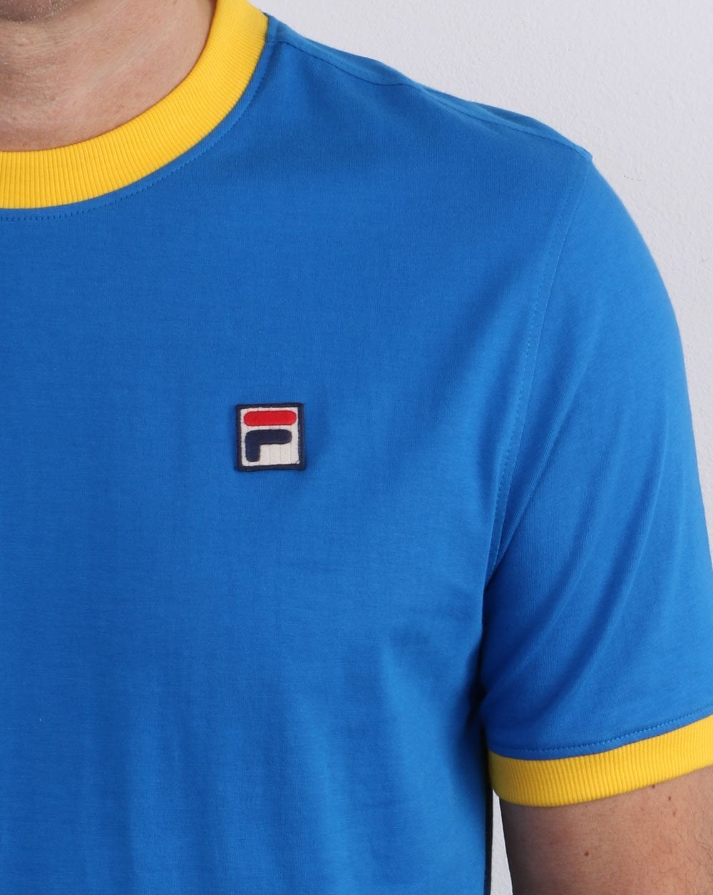 Fila Vintage Retro Ringer T Shirt Blue/Yellow