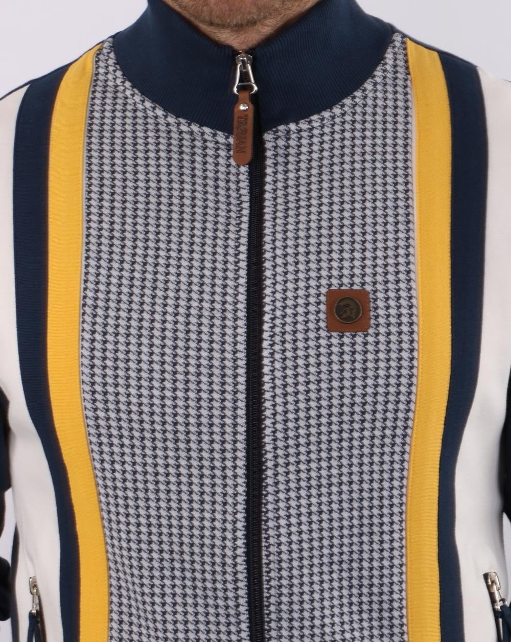 Trojan Houndstooth Panel Track Top Navy