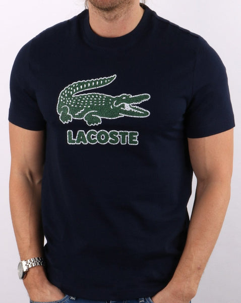 Lacoste Crackled Print Logo T Shirt Navy
