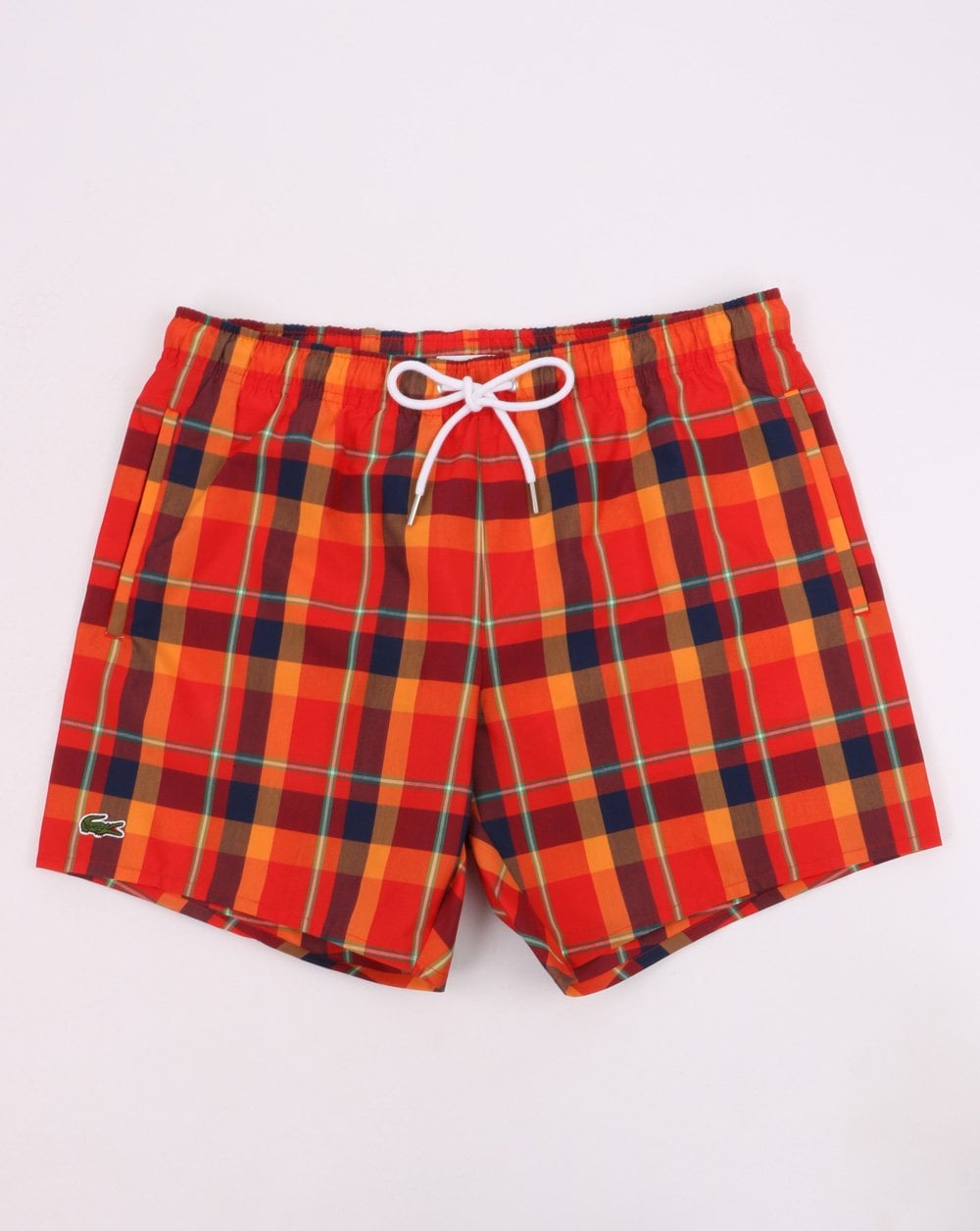 Lacoste Check Print Swim Shorts Red/Orange