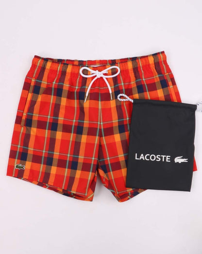 Lacoste Check Print Swim Shorts Red/Orange