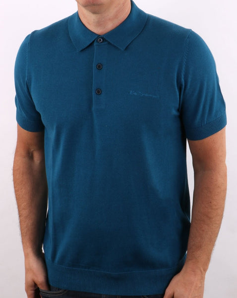 Ben Sherman Short Sleeve Knitted Polo Petrol Blue