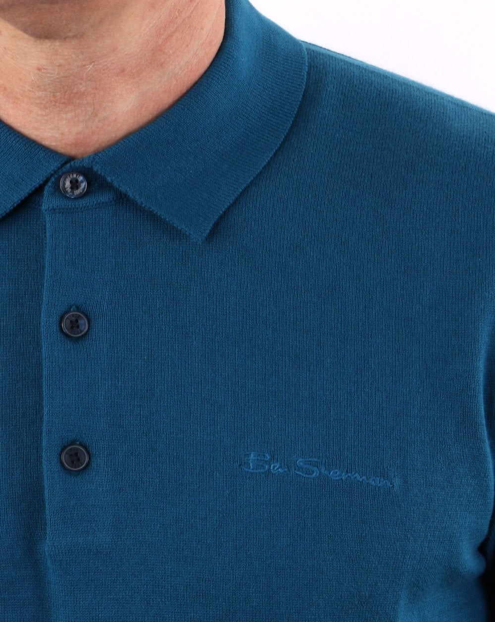 Ben Sherman Short Sleeve Knitted Polo Petrol Blue