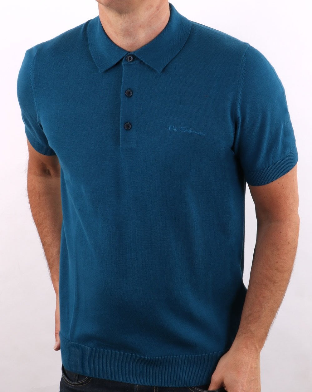 Ben Sherman Short Sleeve Knitted Polo Petrol Blue