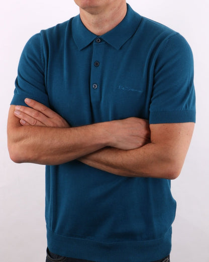 Ben Sherman Short Sleeve Knitted Polo Petrol Blue