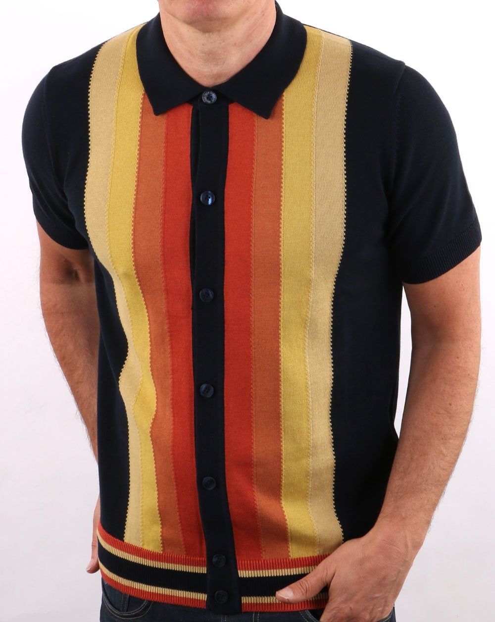Ben Sherman Button Thru Mod Polo Dark Navy