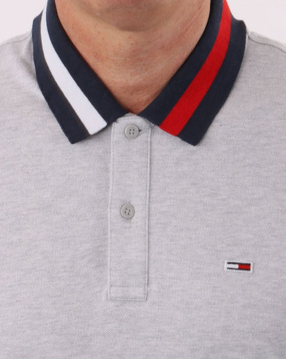 Tommy Jeans Flag Neck Polo Shirt Silver Grey Heather