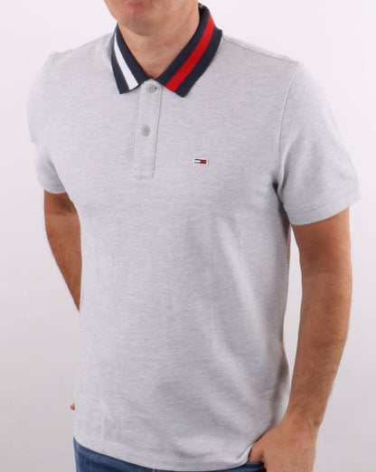 Tommy Jeans Flag Neck Polo Shirt Silver Grey Heather
