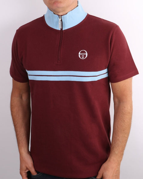 Sergio Tacchini Dallas 1/4 Zip Polo Shirt - Claret/Sky