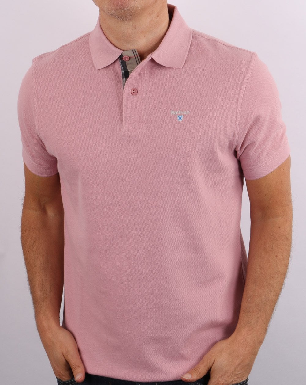 Barbour Tartan Pique Polo Faded Pink