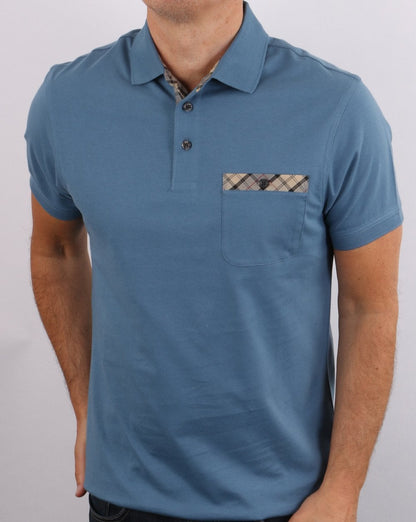 Barbour Tartan Pocket Polo Shirt Blue
