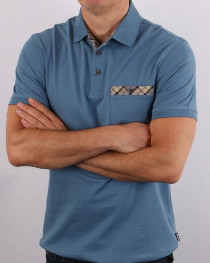 Barbour Tartan Pocket Polo Shirt Blue
