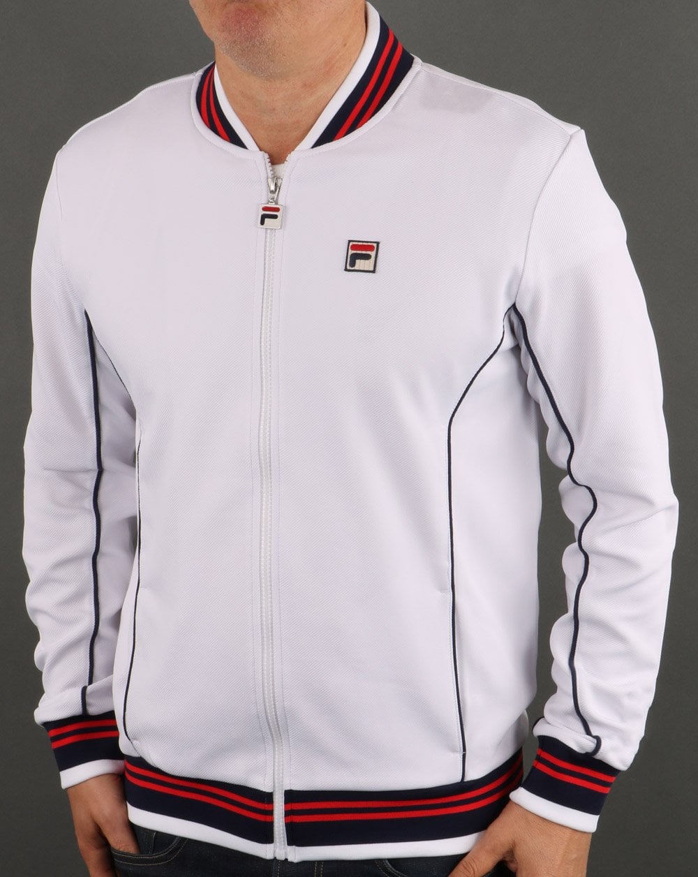 Fila Vintage Retro Track Top White Navy Red