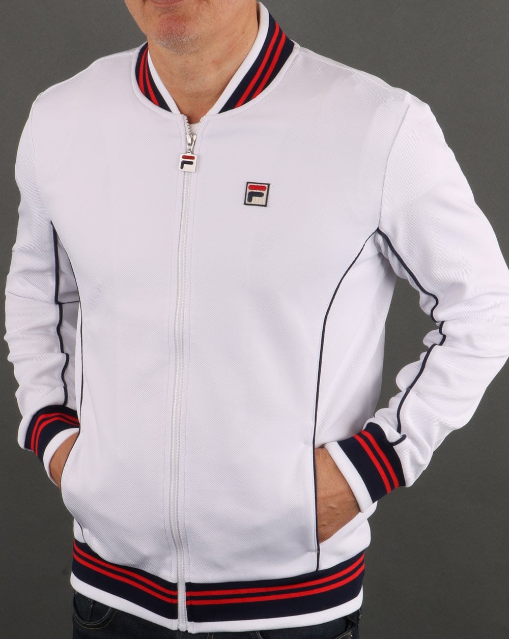 Fila Vintage Retro Track Top White Navy Red