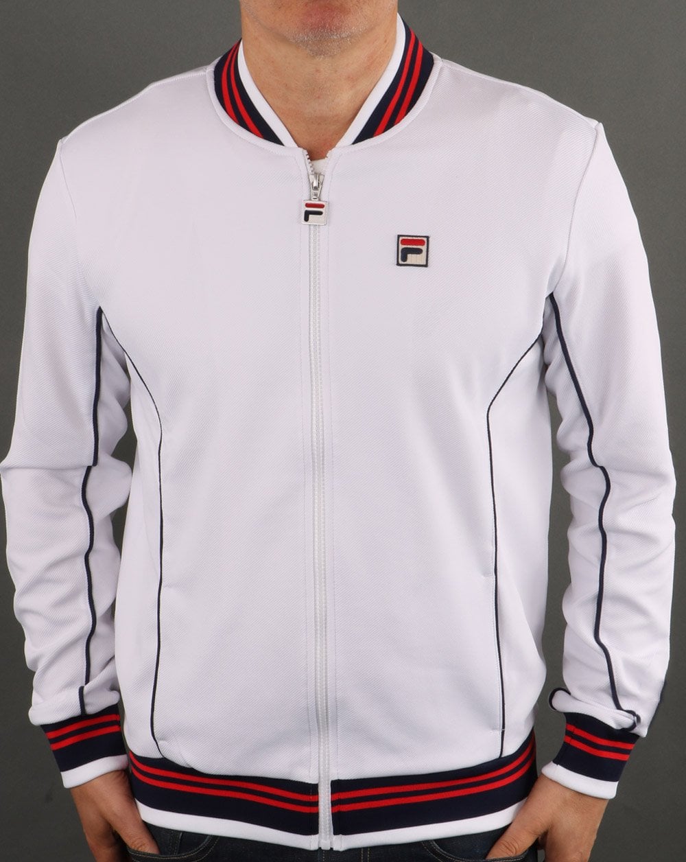 Fila Vintage Retro Track Top White Navy Red