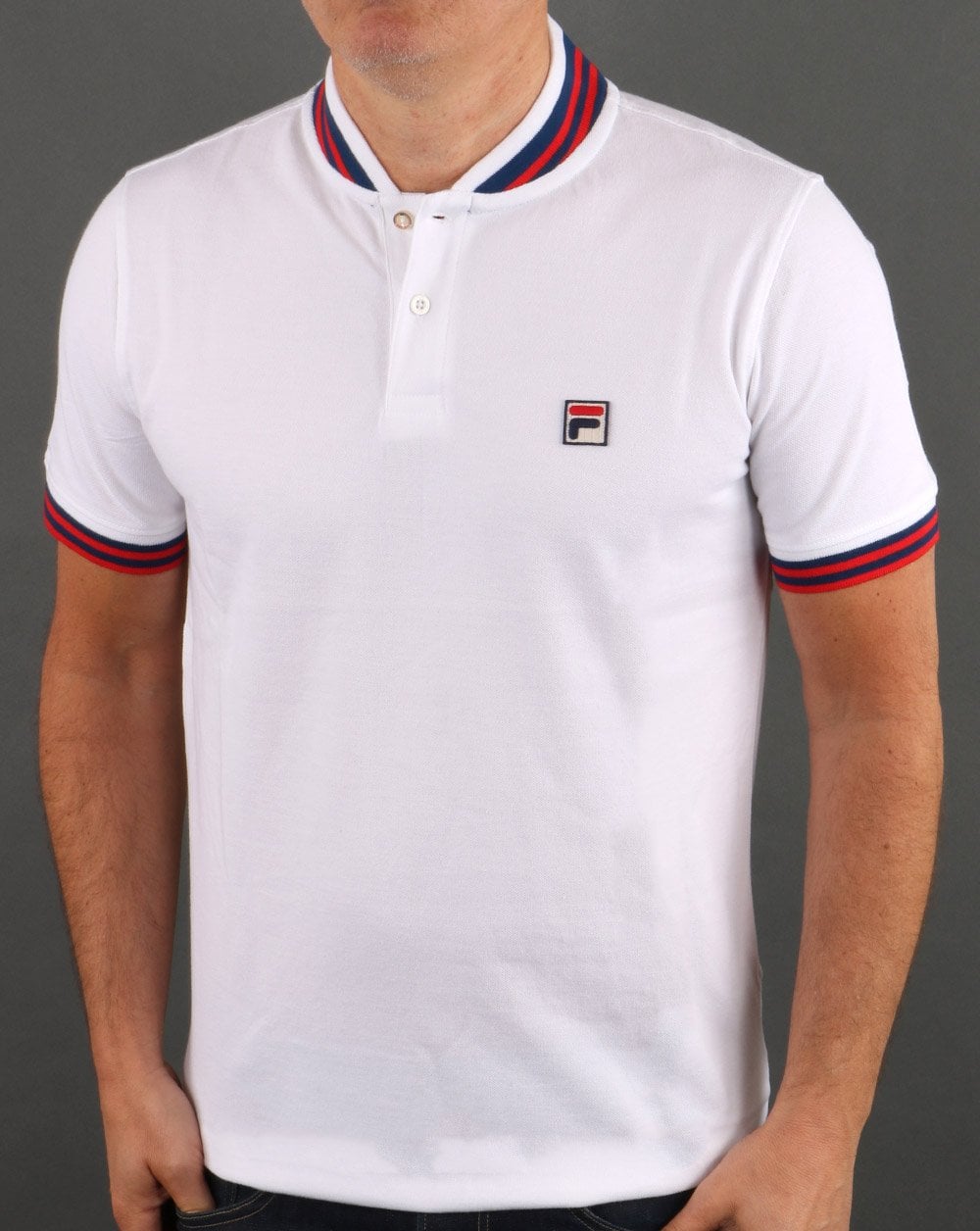 Fila Vintage Collar Polo Shirt White Navy Red