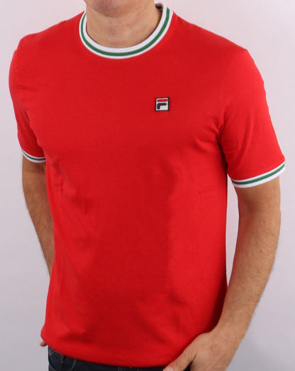 Fila Vintage Retro Ringer T Shirt Red