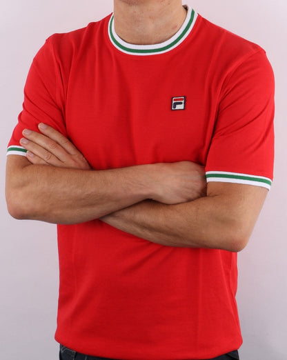 Fila Vintage Retro Ringer T Shirt Red